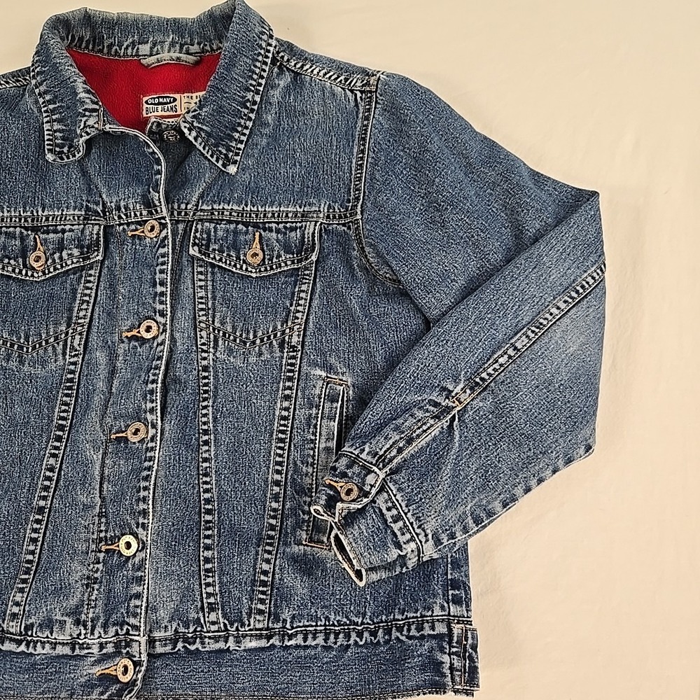 Vintage Old Navy Denim Trucker Jacket Size Medium Fleece Lined Faded Wash Y2K - Picture 3 of 16